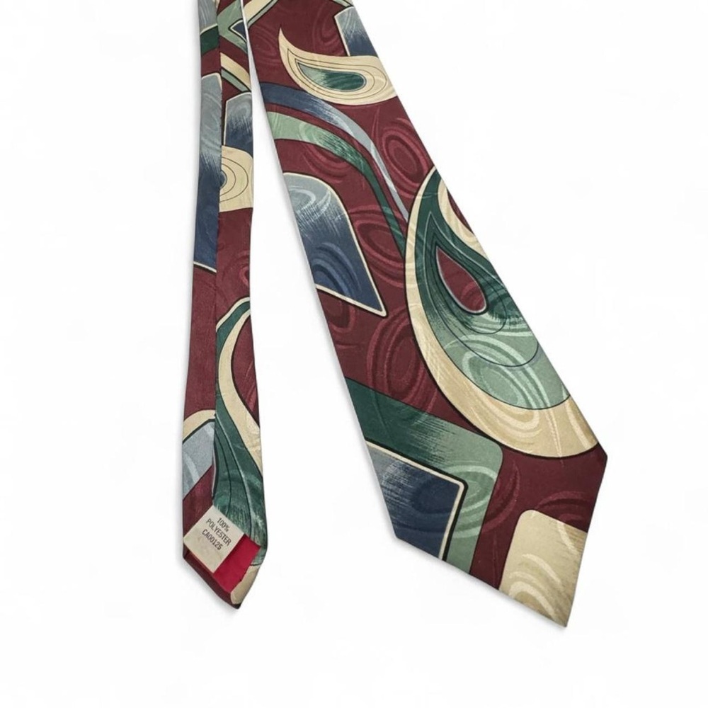 Oakton Vintage Abstract Necktie Burgundy Green Blue Tie Retro Dark Academia Y2K
